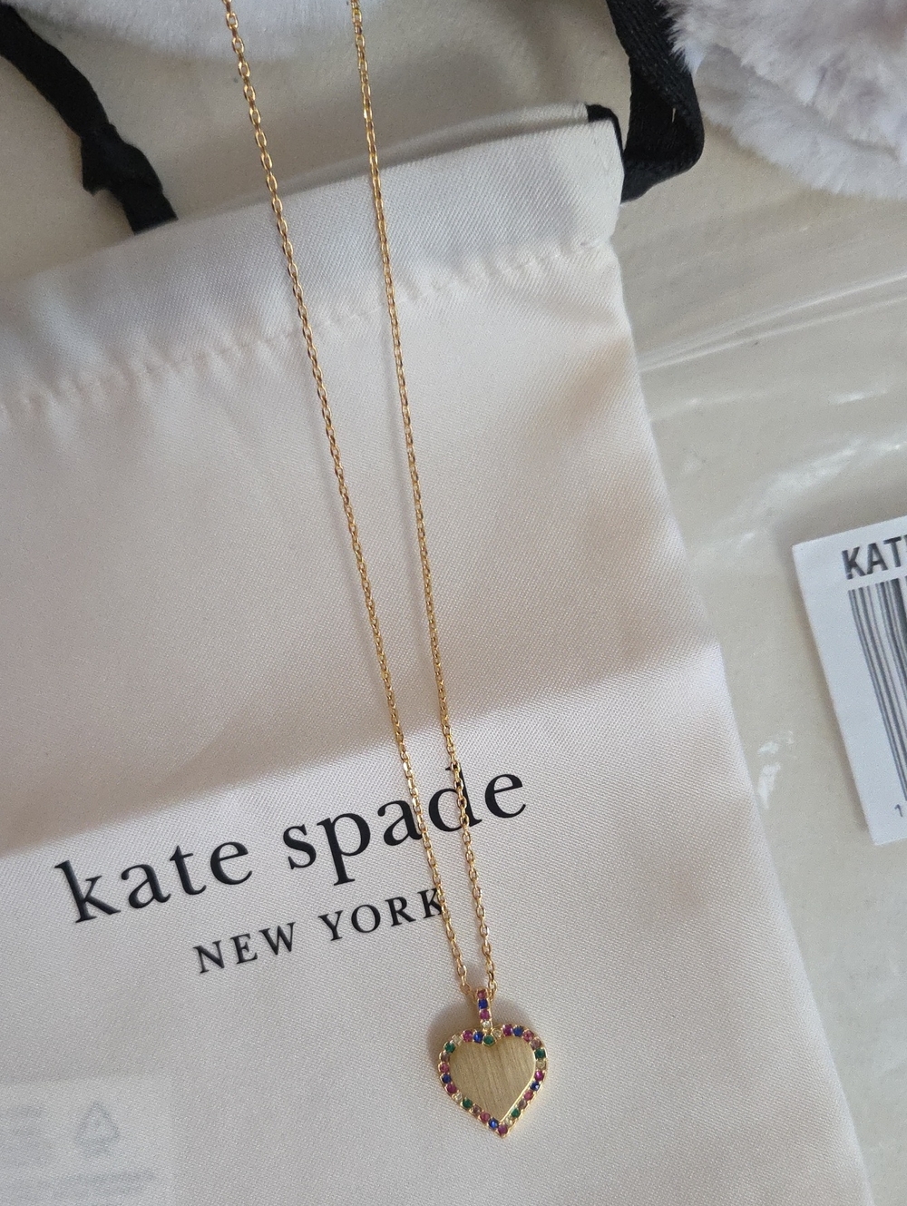 NWT kate spade Gold Heart Pendant Necklace with Multicolor Stone Border